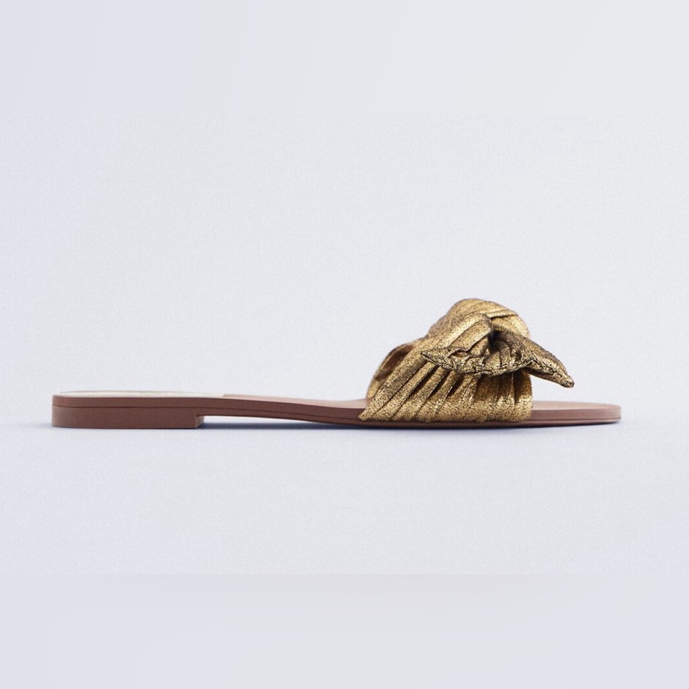 Zara Flat Sandals with Metallic Bow